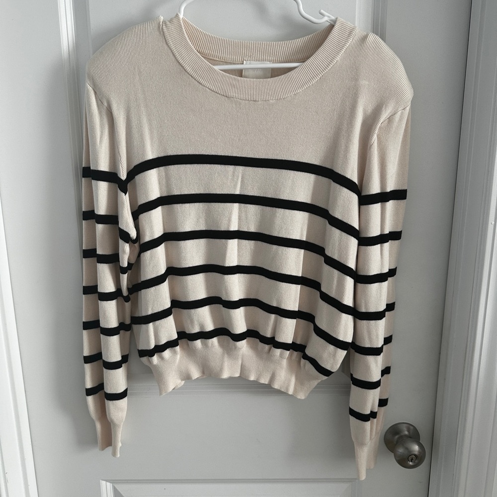 Matching Set- Striped Cream and Black Sweater with midi skirt